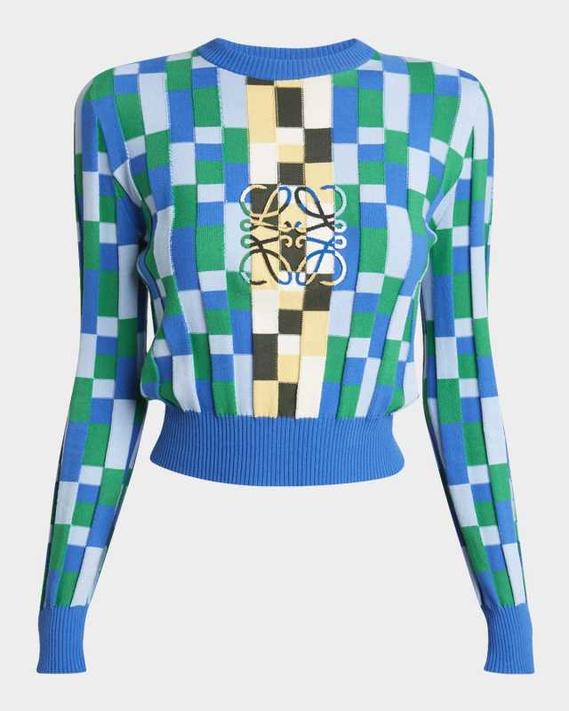 Checkered Anagram Cropped Sweater